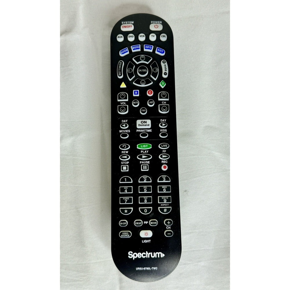 Spectrum Remote Control UR5U-8780L-TWC Black Universal Backlit‎ Cable TV DVD VCR
